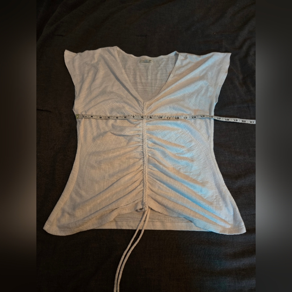 Max Studio White Ruched Drawstring Top – Size Large - Picture 4 of 6